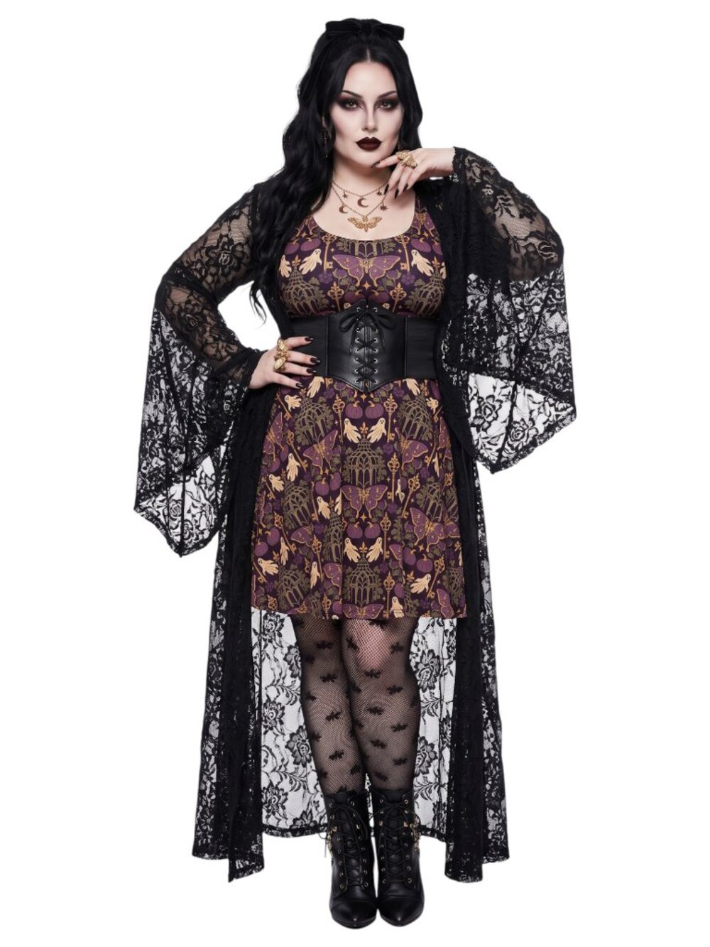 Whimsigoth Gothic Moth Ghost Dress | Plus Size Skater Dress